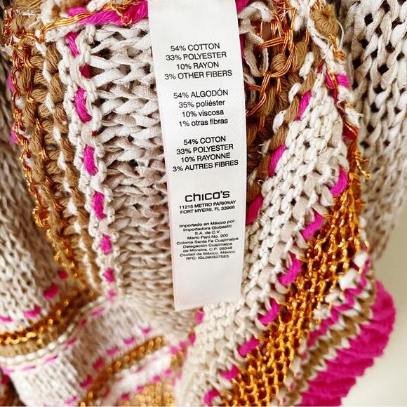 Chico’s | Color Pop Pattern Open Cardigan Sweater Short Sleeve Boho Hippie Large - Picture 8 of 8